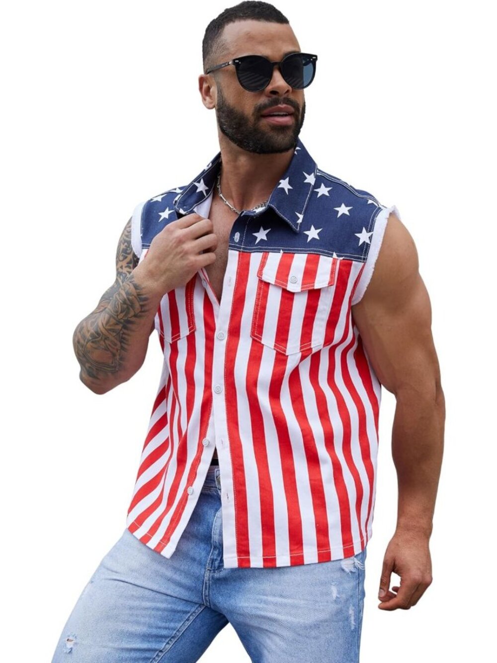 Stylish Men's Sleeveless Denim Vest - Trendy Jean Jacket for Festivals & Casual